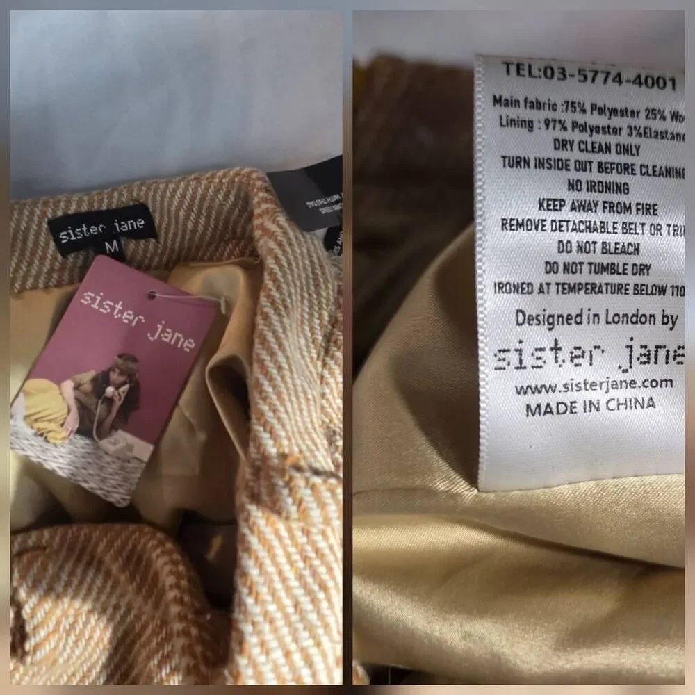 Sister Jane Tweed Wool Blend Light Academia Skirt Sz. M